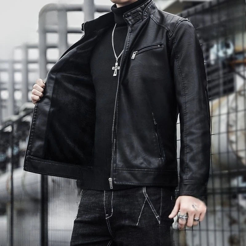 2026 New Leather Jacket Men's Spring and Autumn Thin Handsome Motorcycle Leather Jacket