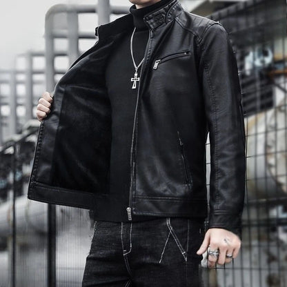 2026 New Leather Jacket Men's Spring and Autumn Thin Handsome Motorcycle Leather Jacket