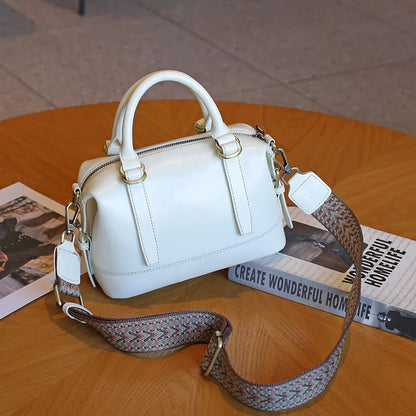 New Genuine Leather Boston Bag for Women First Layer Cowhide Shoulder Crossbody Handbag Elegant Versatile Top Handle Purse