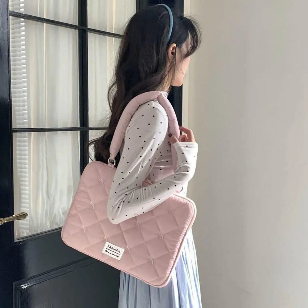 Cute Bow Embroidered Laptop Sleeve Bag For 11-15 Inch Portable Shoulder Handbag Fashion Notebook Case For Women