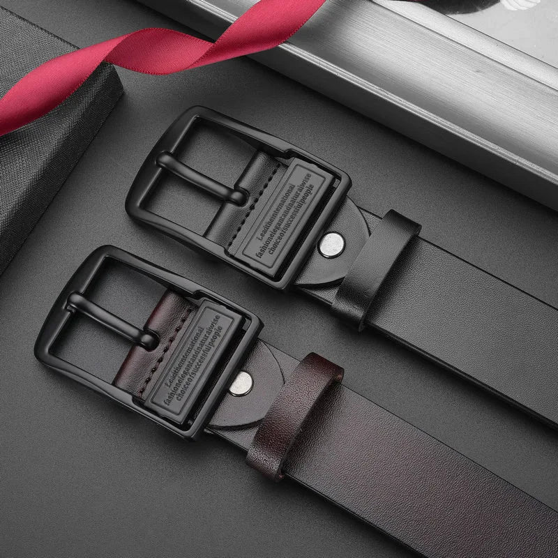 New Men's Leather Belt, Black Buckle, New Style, Fashionable, Trendy, Retro, Light Luxury, Casual, Versatile, Pin Buckle