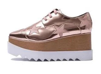 Luxury design thick-soled women's sports shoes fashion star real leather women's casual shoes runway wooden sole women's shoes