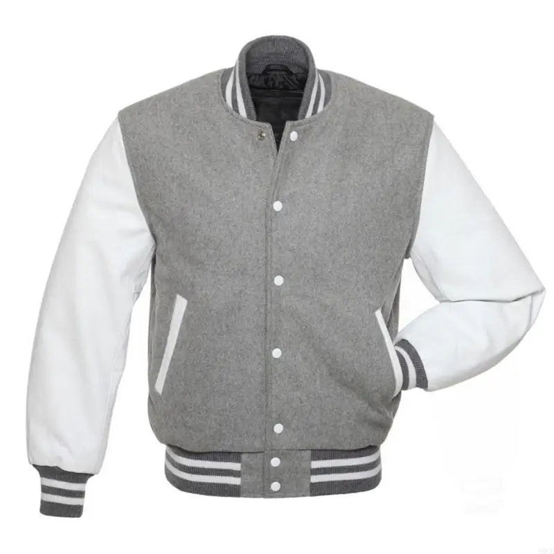 Men's Jackets Leather Sleeve Wool Blend Baseball Letterman Jackets Casual Coat Jackets