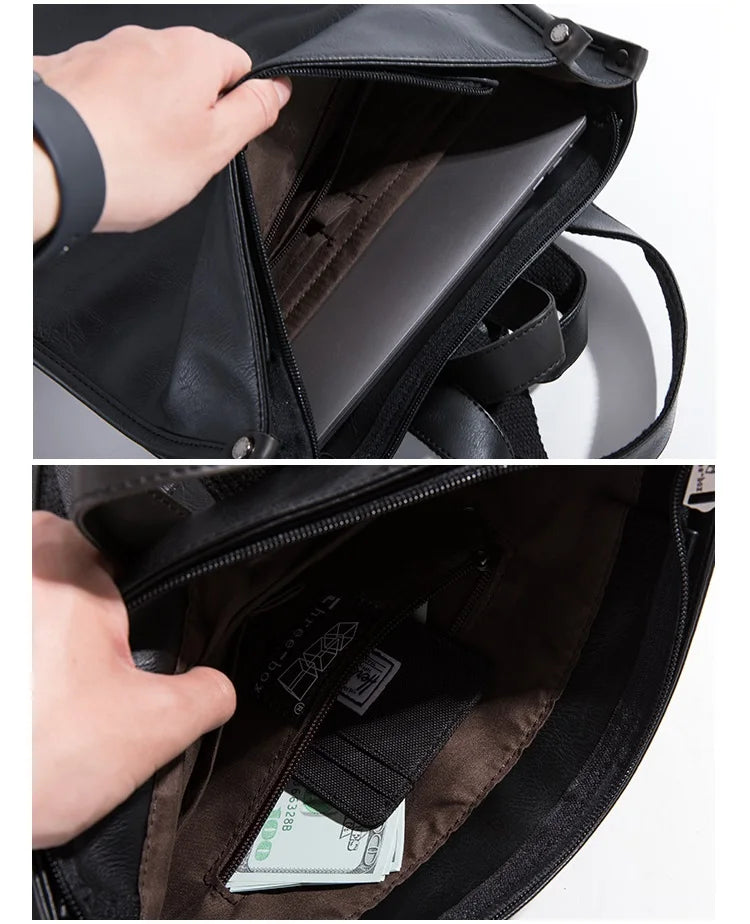 Leather Man Laptop Bags Fashion Business Men Backpacks Retro Male Travel Bag Men School Bags