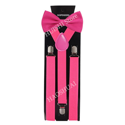 Suspenders Man Bowtie Solid Color Elastic PU Leather Suspenders For Man Belt Adjustable Straps For Wedding Bow Tie Accessories