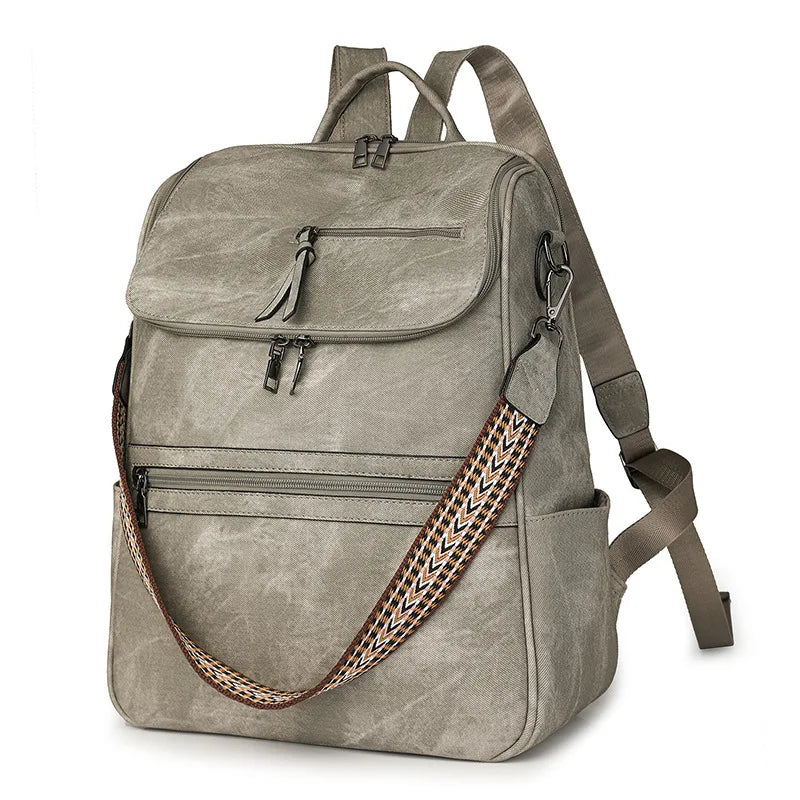 New 2025 Women Large Leather Laptop Backpack 15.6 Inch Waterproof Casual Fashion Business Retro Travel Shoulder Bag for College
