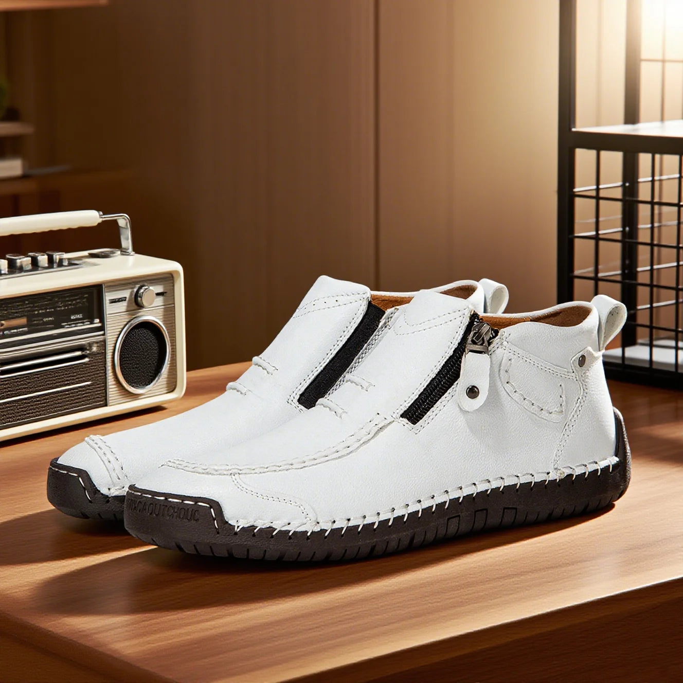 Classic Handmade Leather Men's Shoes Casual Banquet Fashion Men Boots Comfy Flat Ankle Boots White Mokasin Shoes Work Shoes