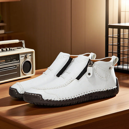 Classic Handmade Leather Men's Shoes Casual Banquet Fashion Men Boots Comfy Flat Ankle Boots White Mokasin Shoes Work Shoes