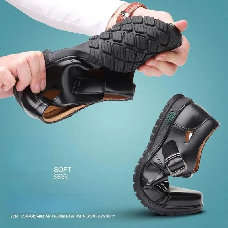 2026 Men Leather Shoes Business Casual Forma Wear High Heels Soft Sole Non-Slip Summer Sandals Black Leather Shoes Luxury Shoes
