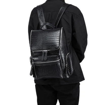 Alligator Leather Men's Backpack Business Laptop Bag Men Large Capacity Travel Backpacks Schoolbag Rucksack Student School Bag