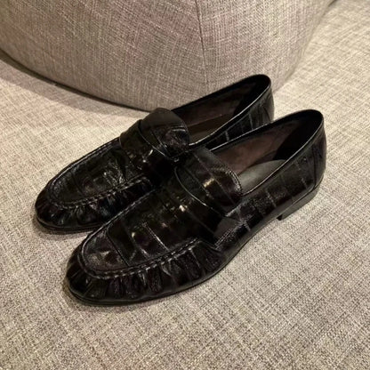 Large Size Genuine Leather Loafers High Quality Thick Heel Slip-on small Leather Shoes Elegant Commuting Office Women' s Shoes