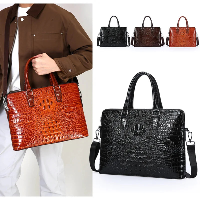 New Crocodile Grain Laptop Bags Cow Genuine Leather Men's Briefcase Luxury Male Handbags Men Messenger 14 Inch Computer Bag
