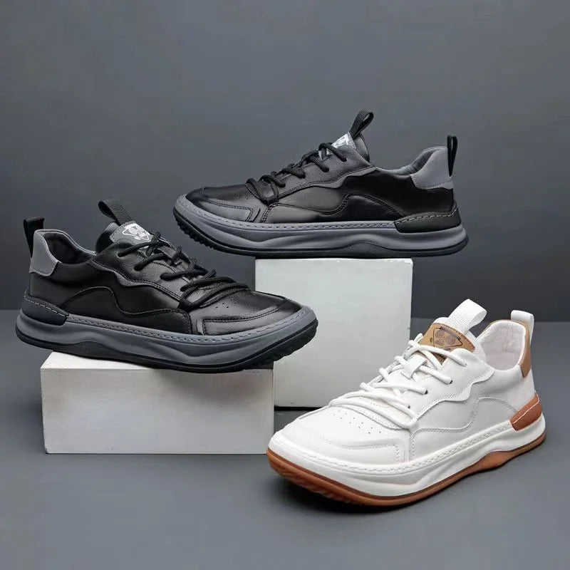 business man shoes leather black white platform men's sneakers and casual shoes high quality designer luxury shoes heren schoene