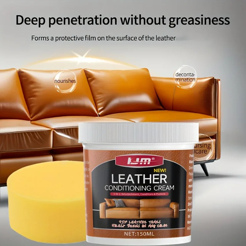 Leather Care Oil Set (PU Cowhide): Polishing Sponge Included, Enhances Shine, Perfect for Shoes/Sofas/Car Seats & Gifts