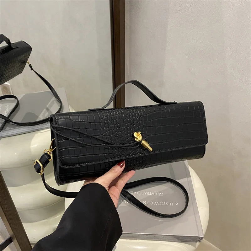 Women's Bags Burgundy Retro PU Leather Crocodile Pattern long Flip Women's Clutch Elegant Evening Bag Shoulder Crossbody Bag