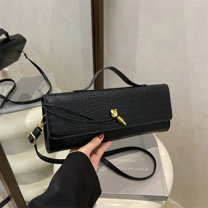 Women's Bags Burgundy Retro PU Leather Crocodile Pattern long Flip Women's Clutch Elegant Evening Bag Shoulder Crossbody Bag