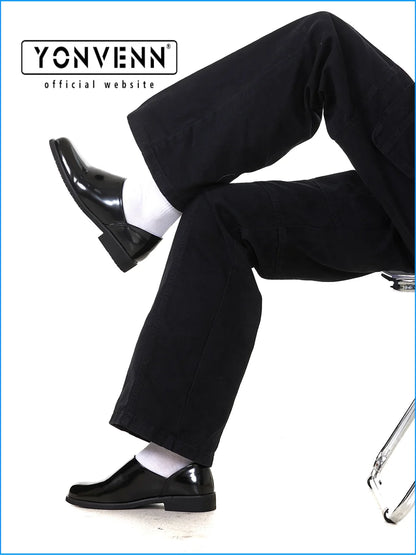 New leather men's shoes versatile for commuting slip in loafers lazy casual leather shoes trendy shiny and simple