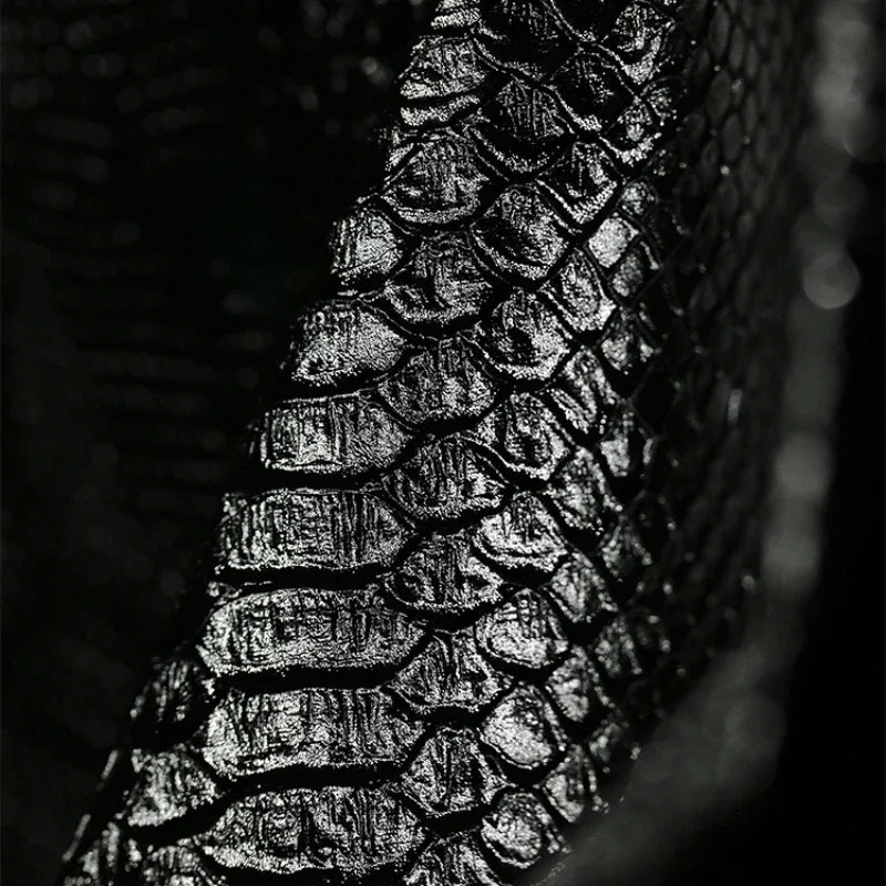 Snake Skin Pattern Matte Three-dimensional Heavy Texture PU Black Leather Textile Fabric Coat Clothing Designer Fabric