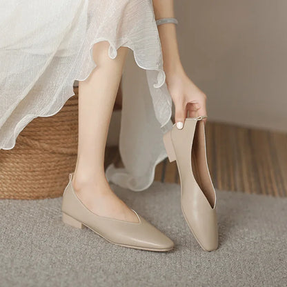 Genuine Leather Multi-color Low-heeled women's Shoes  Round Toe Flat Bottom Shallow Cut Single Shoe Casual Versatile Loafers