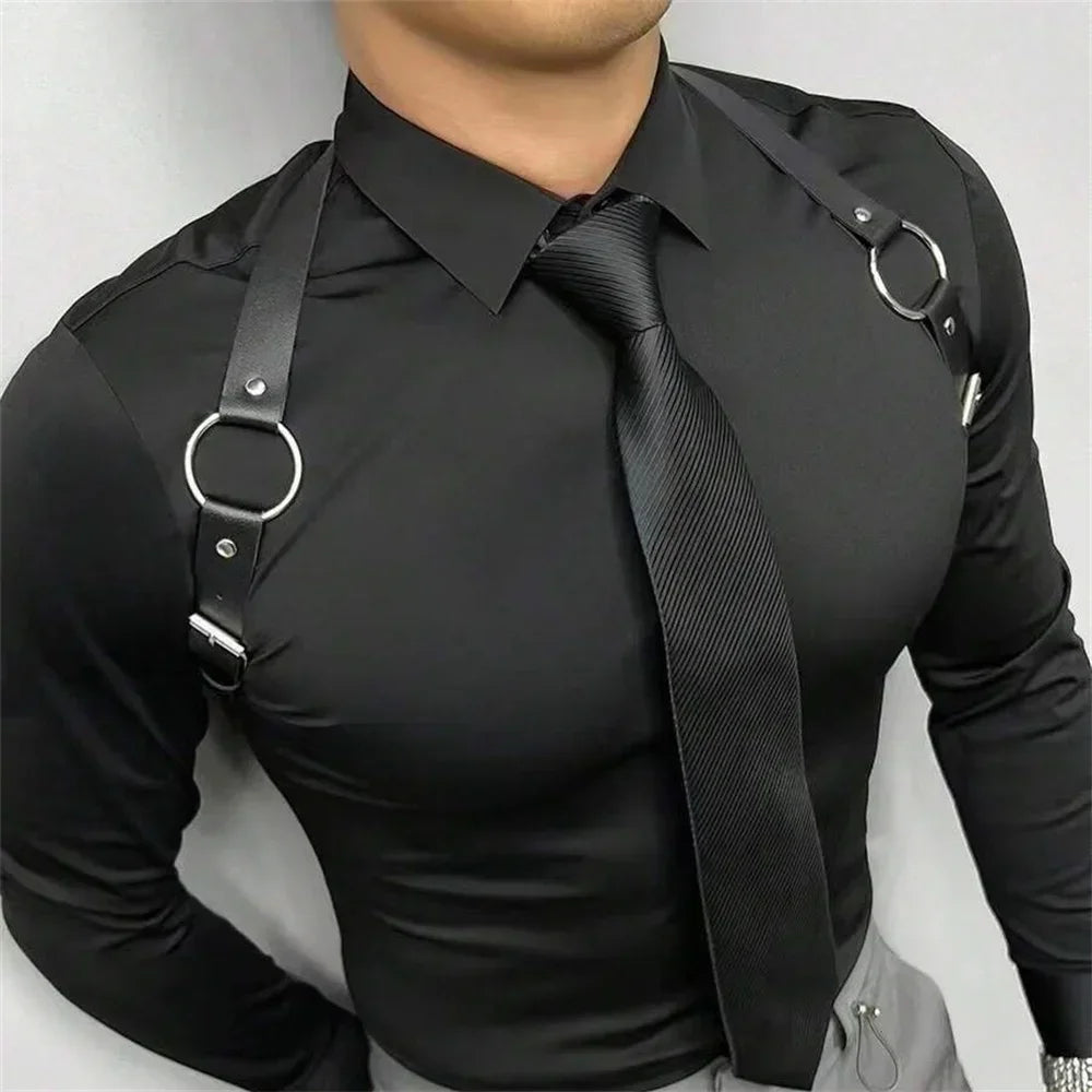 PU Leather Vest Strap Braces Suspender Men Harness Punk Chest Shoulder Belt Strap Strap Men's Belt Body Accessories