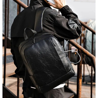 Men Fashionable Backpack PU Leather Satchel Briefcase Office Casual Travel Laptop Office Business Sports Shoulder Backpack