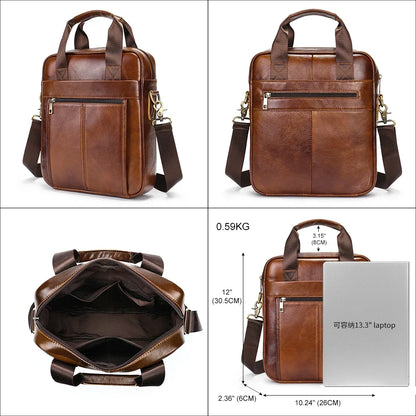 Men's Shoulder Bags Genuine Leather Crossbody Messenger Bag for 13.3 Inch Laptop Briefcase Leather Man Handbags 8577